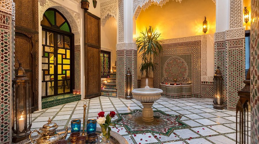 Fes Medina Riad Carved Plaster Courtyard